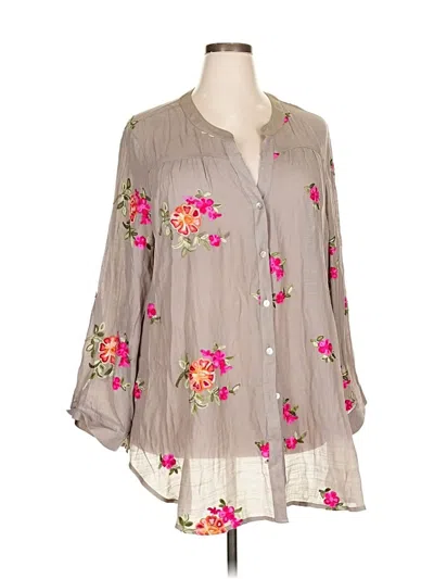 Pre-owned Fig And Flower Long Sleeve Blouse In Gray
