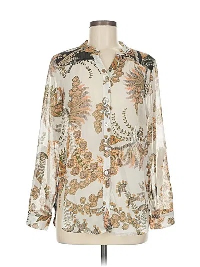 Pre-owned Fig And Flower Long Sleeve Blouse In White