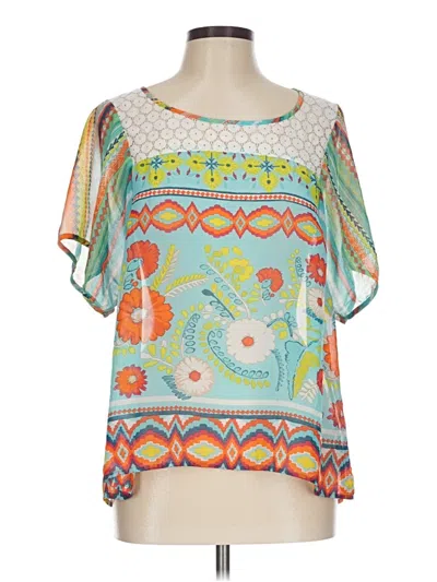 Pre-owned Fig And Flower Short Sleeve Blouse In Teal