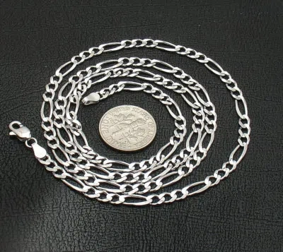 Pre-owned Figaro 3.8mm Classic  Chain Necklace Real Solid 14k White Gold Free Shipping In Misty Rose