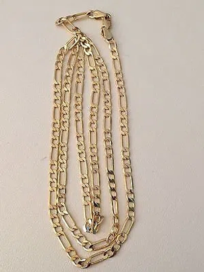 Pre-owned Figaro Chain Real 10k Yellow Gold Men Women  Necklace 22" 22 Inch 3 Mm 3mm Unisex