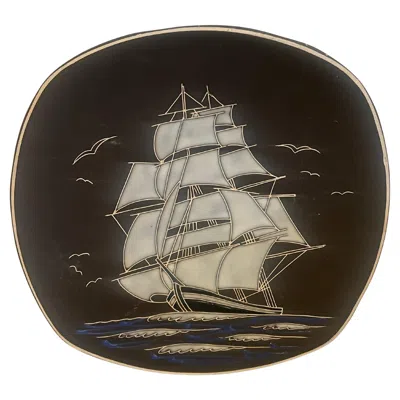 Pre-owned Figgjo Flint Danish Modern Mcm Decorative Nautical Ceramic Wall Plate Norway Skute Ship In Black
