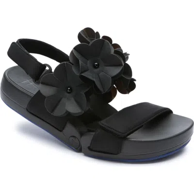 Figs By Figueroa Figs By Fiigueroa Figulous Flower Sandal In Black Fabric