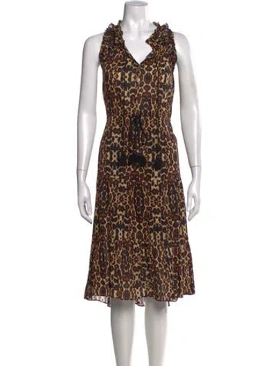 Pre-owned Figue Animal Print Midi Length Dress In Brown