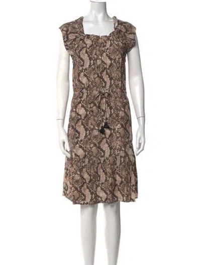 Pre-owned Figue Animal Print Midi Length Dress In Brown