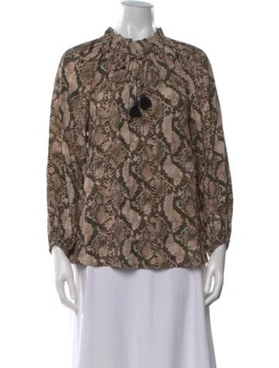 Pre-owned Figue Animal Print Tie Neck Blouse In Brown