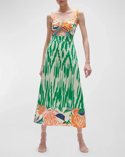 Figue Annette Twisted Cutout Sleeveless Maxi Dress In Ikat Rose Jungle