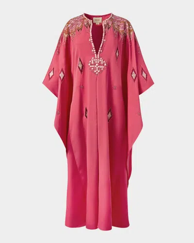 Figue Autumn Embellished Maxi Kaftan Dress In Sunset Coral