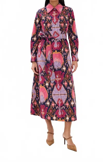 Figue Bassa Dress In Fan Ikat True Navy In Gray