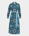 Figue Bassa Medallion-print Belted Midi Shirtdress In Blue