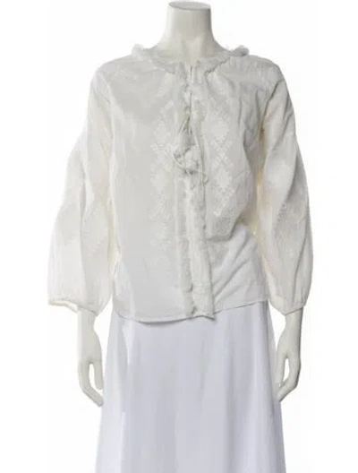 Pre-owned Figue Bateau Neckline Three-quarter Sleeve Blouse In White