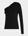 Figue Capucine Crochet Flower One-shoulder Sweater In Onyx Black