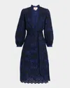 Figue Clove Broderie Anglaise Blouson-sleeve Midi Shirtdress In Blue