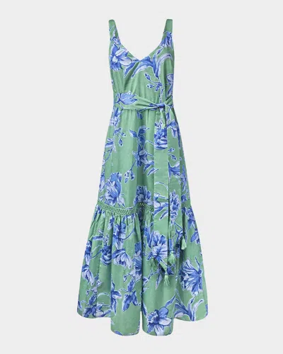 Figue Corinne Floral-print Belted Sleeveless Midi Dress In Floral Sketch Apple Green