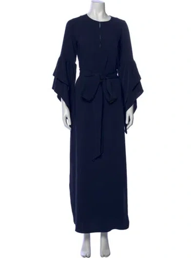 Pre-owned Figue Crew Neck Long Dress In Blue