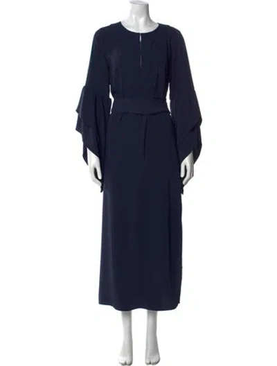 Pre-owned Figue Crew Neck Long Dress In Blue