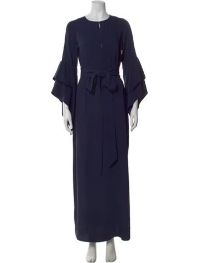 Pre-owned Figue Crew Neck Long Dress In Blue
