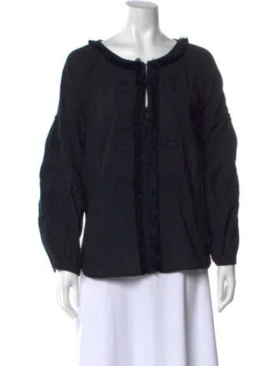 Pre-owned Figue Crew Neck Long Sleeve Blouse In Blue