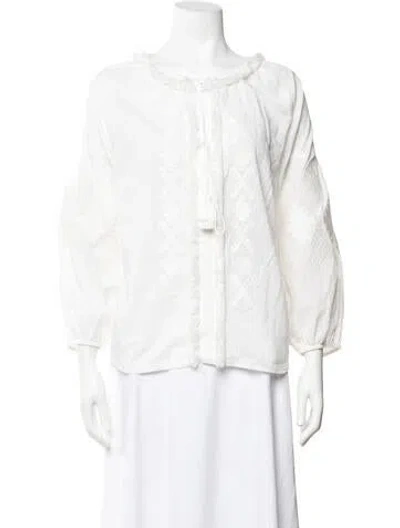 Pre-owned Figue Crew Neck Long Sleeve Blouse In White