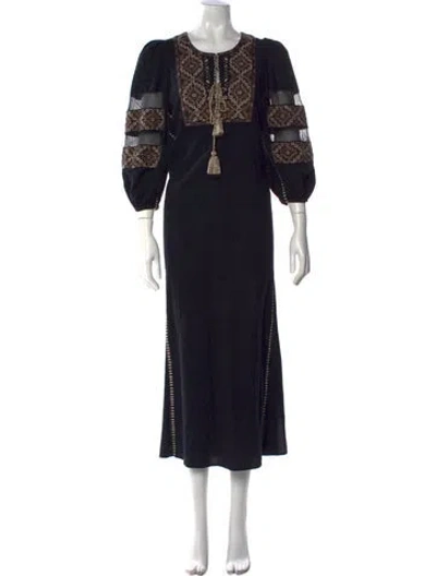 Pre-owned Figue Crew Neck Midi Length Dress In Black