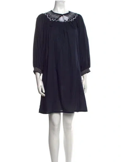 Pre-owned Figue Crew Neck Mini Dress In Blue