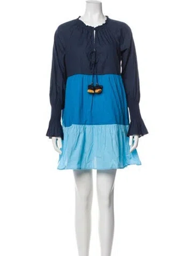 Pre-owned Figue Crew Neck Mini Dress In Blue