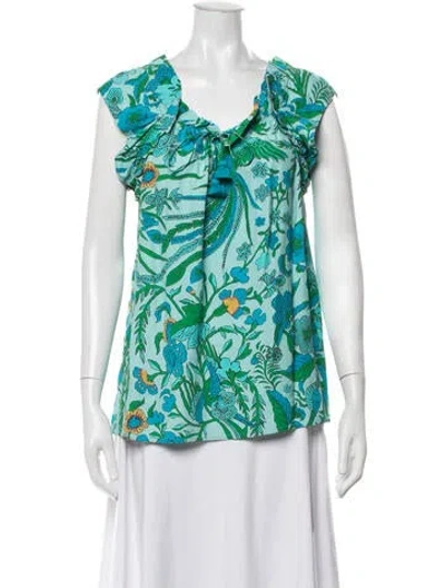 Pre-owned Figue Crew Neck Sleeveless Crop Top In Green
