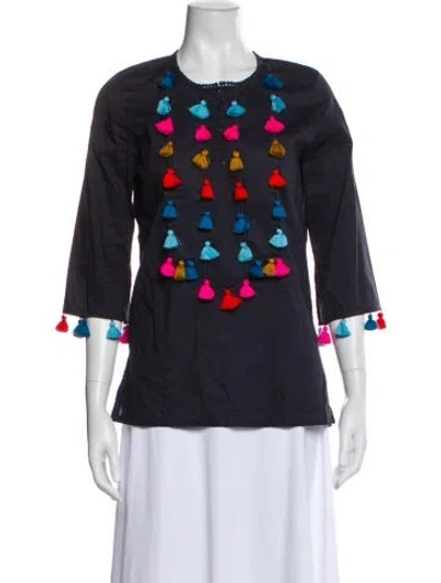 Pre-owned Figue Crew Neck Three-quarter Sleeve Blouse In Multi