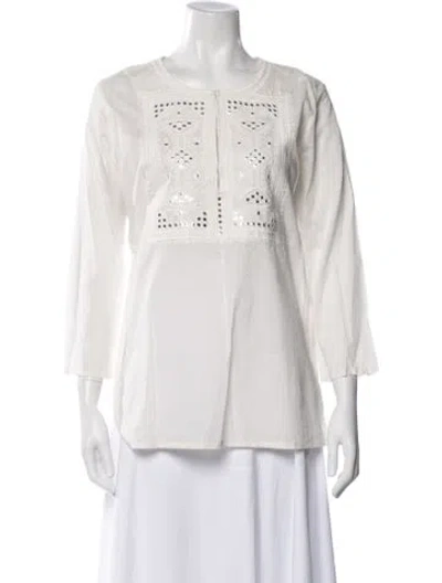 Pre-owned Figue Crew Neck Three-quarter Sleeve Top In White