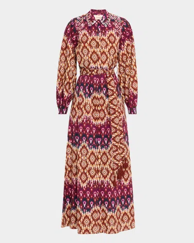 FIGUE DAISY MEDALLION-STRIPED LONG-SLEEVE MAXI SHIRTDRESS