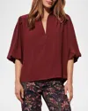Figue Dani Lantern-sleeve Split-neck Top In Zinfandel Red