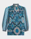 Figue Danilia Medallion-print Blouson-sleeve Top In Blue