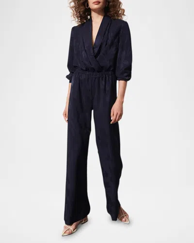 Figue Devon Floral Jacquard Straight-leg Pull-on Pants In True Navy