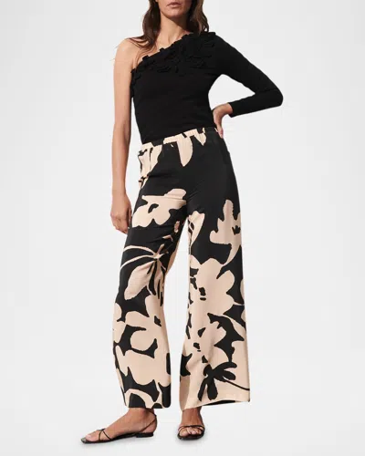 Figue Devon Floral-print Silk Straight-leg Pull-on Pants In Enchanted Garden Sahara Sand