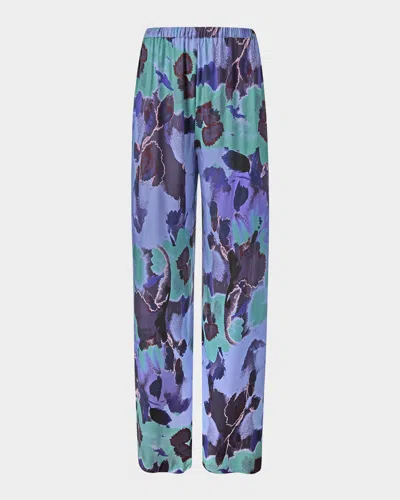 Figue Devon Floral Silk Wide-leg Pull-on Pants In Pressed Petal Royal Dusk