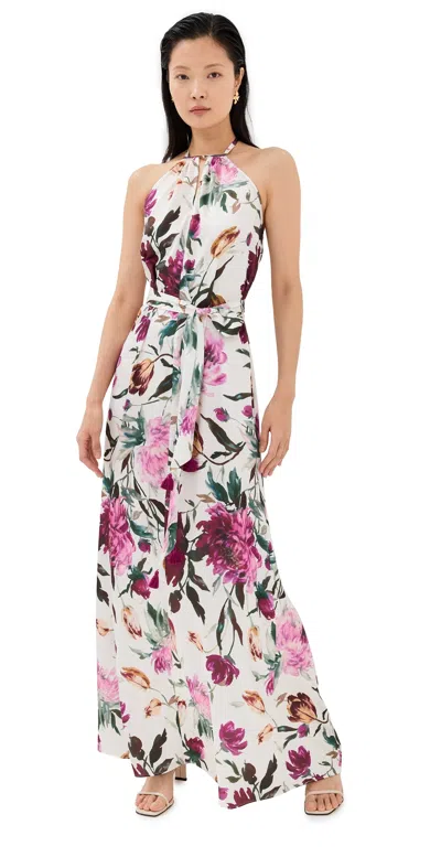 Figue Etna Floral Belted Halter Maxi Dress In Ethereal Bloom Chalk