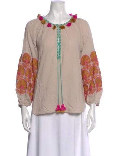 Pre-owned Figue Floral Print Crew Neck Blouse In Neutral