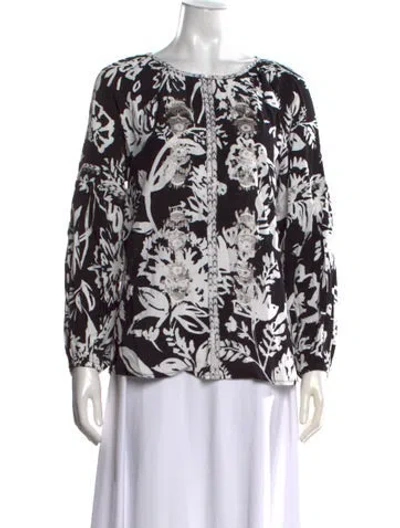 Pre-owned Figue Floral Print Crew Neck Blouse W/ Tags In Black