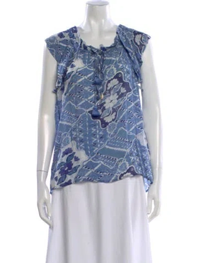Pre-owned Figue Floral Print Crew Neck Top In Blue