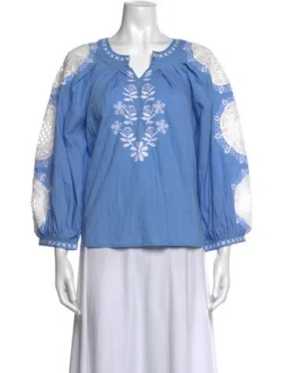 Pre-owned Figue Floral Print Crew Neck Top In Blue