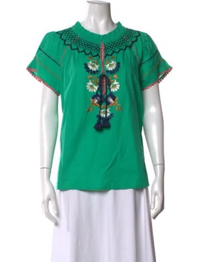 Pre-owned Figue Floral Print Crew Neck Top W/ Tags In Green