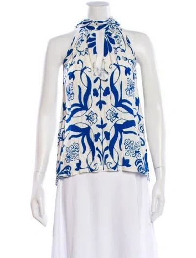 Pre-owned Figue Floral Print Halterneck Top In White