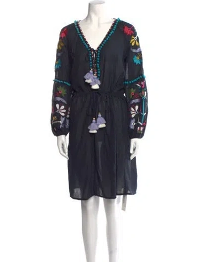 Pre-owned Figue Floral Print Knee-length Dress In Blue