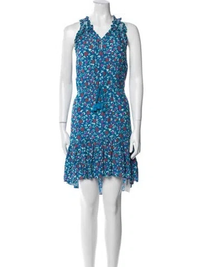 Pre-owned Figue Floral Print Knee-length Dress In Blue