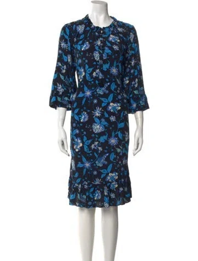 Pre-owned Figue Floral Print Knee-length Dress In Blue