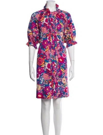Pre-owned Figue Floral Print Knee-length Dress In Blue