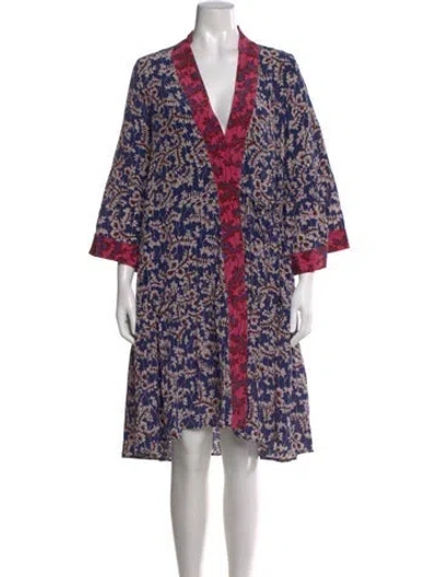 Pre-owned Figue Floral Print Knee-length Dress In Blue