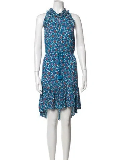 Pre-owned Figue Floral Print Knee-length Dress In Blue