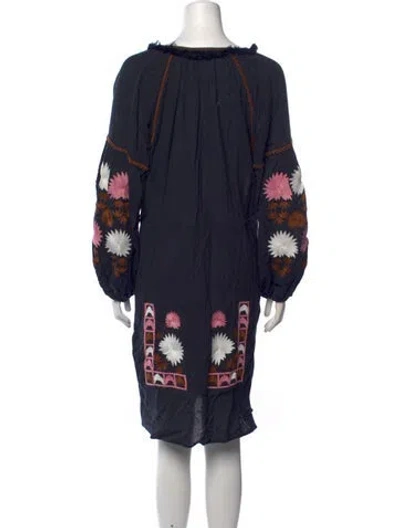 Pre-owned Figue Floral Print Knee-length Dress In Blue