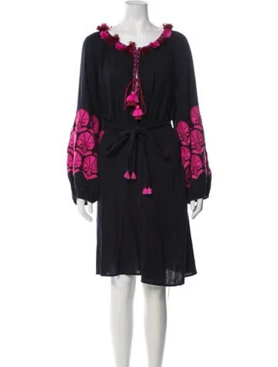 Pre-owned Figue Floral Print Knee-length Dress In Blue